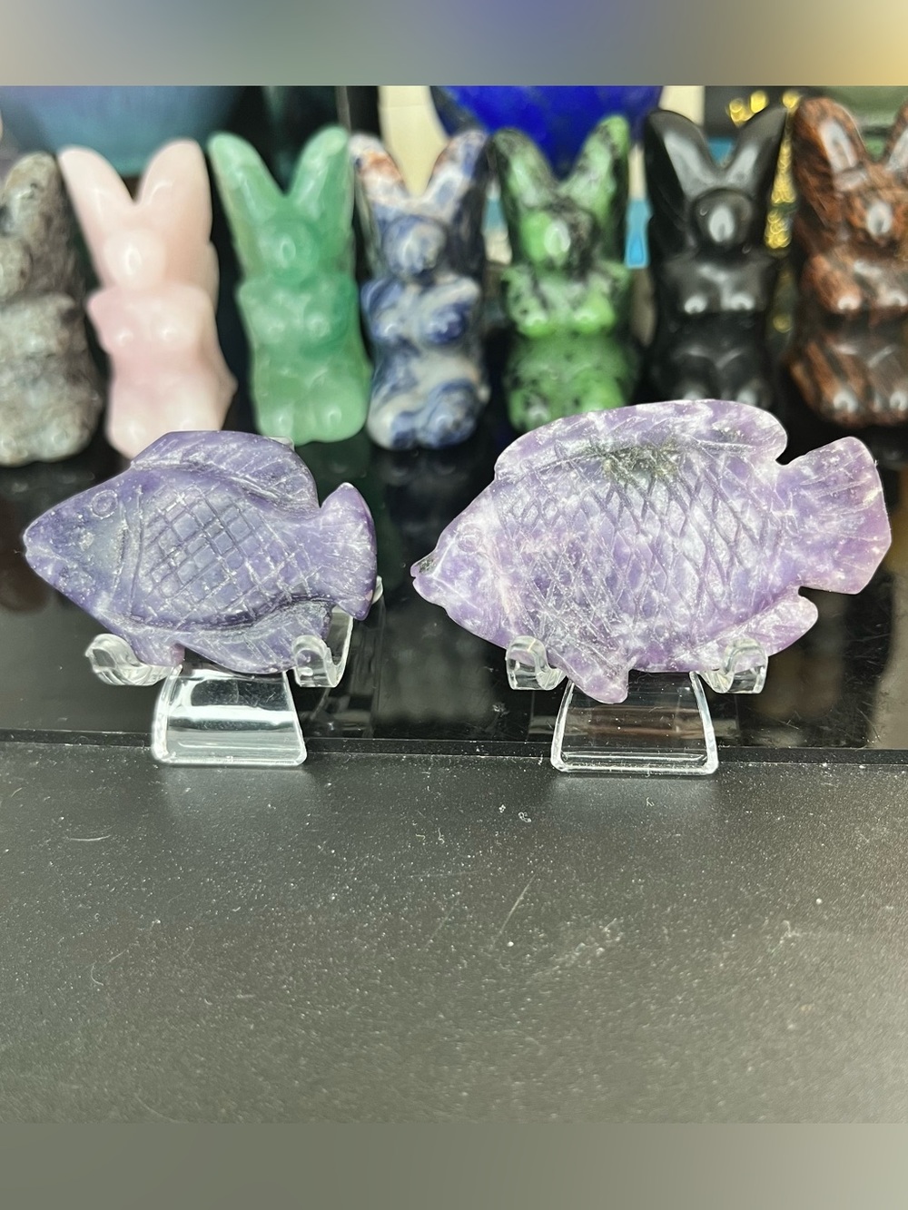 Purple Crystal Fish Carvings